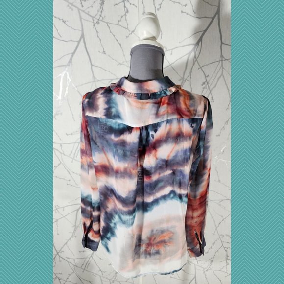 Kontatto Abstract Watercolor Pleated Button Front Blouse - Picture 4 of 5